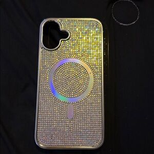 Sparkling Rhinestone Phone Case with MagSafe Ring - Silver IPhone 16Plus